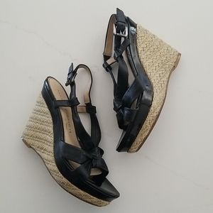 Leather Patent Espadrille Wedges